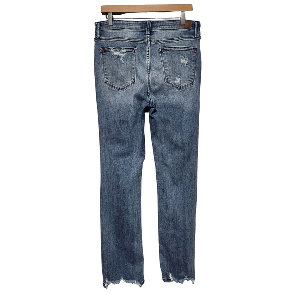 JUDY BLUE Jeans 13/31 Distressed Straight Leg Mid Rise Raw Hem Style JB82425MD - Picture 3 of 10